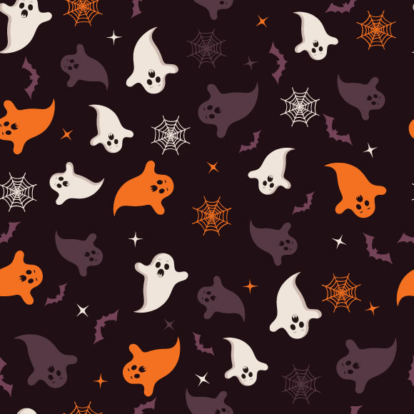 Spooky Halloween Ghosts, Web and Bats Pattern | Edit Vector Online