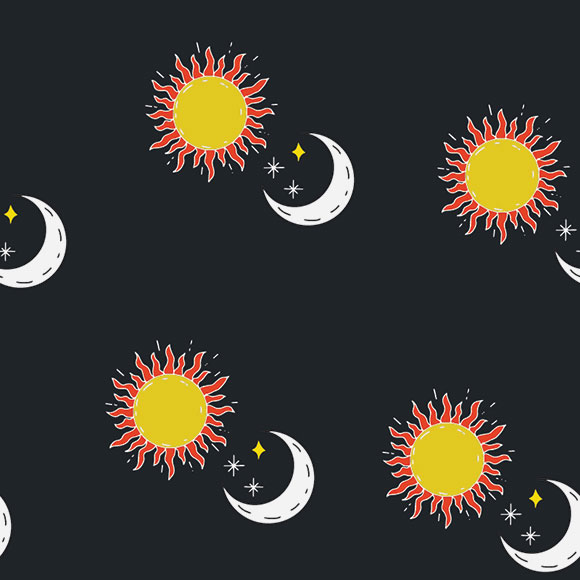 Sun and Moon Cartoon Drawing Vector Illustration Seamless Pattern